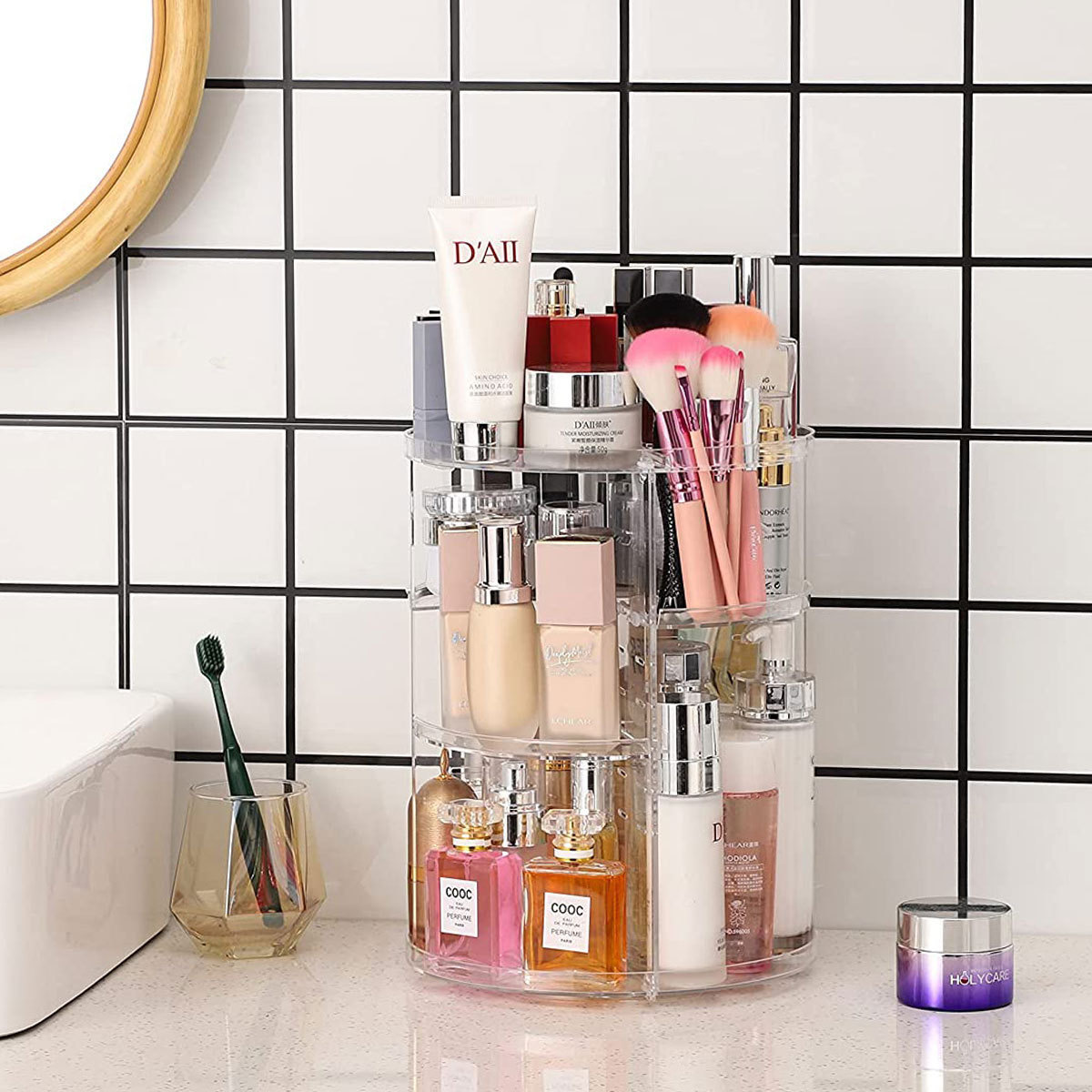 Home Edit Bathroom Storage - Rak Penyimpanan Kosmetik Berputar 360 Derajat
