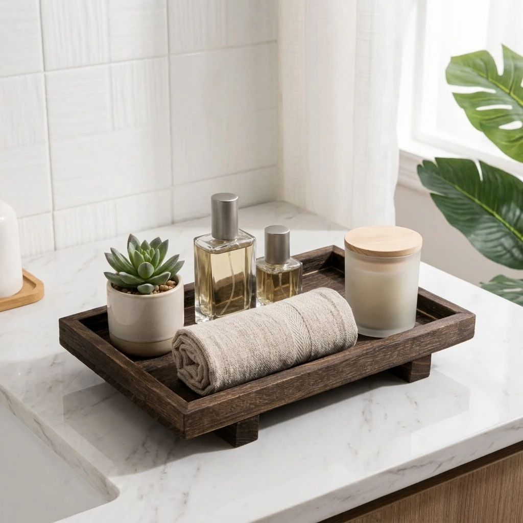 Home Edit Bathroom Storage - Nampan Penyimpanan Meja Kayu Bergaya Retro,