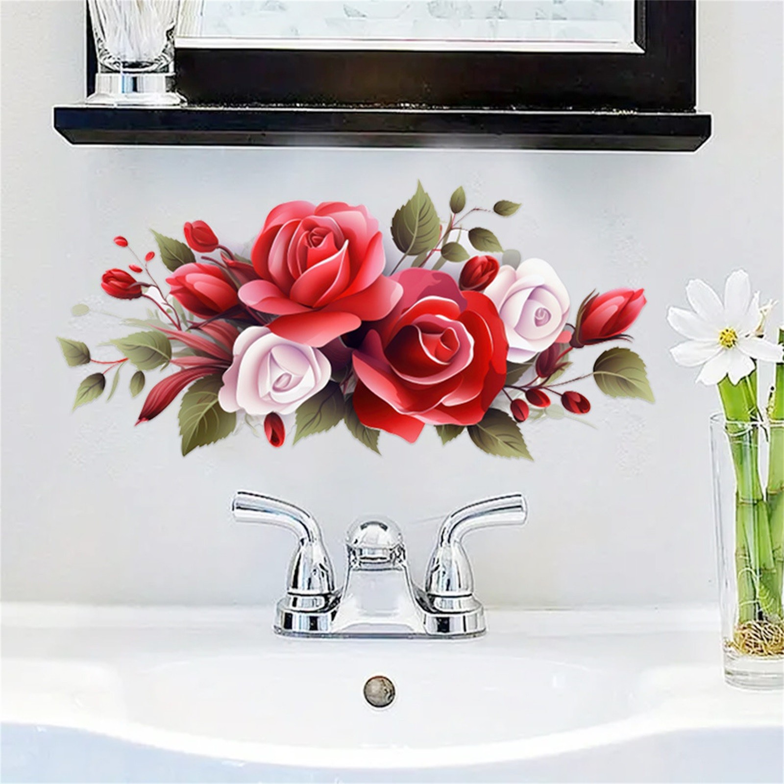 Home Bathroom Trends - Stiker Dinding Mawar Merah Hari Valentine